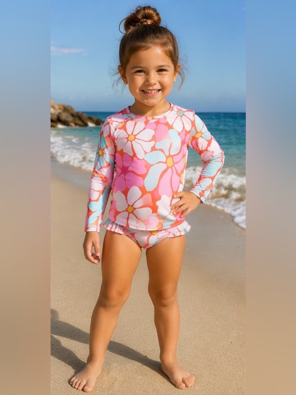 NWT 2-Piece Toddler Girls Long Sleeve Rashguard and Swim Brief Set SIZE: 12M